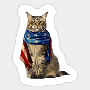 Patriotic Cat 4th Of July Men USA American Flag Sticker